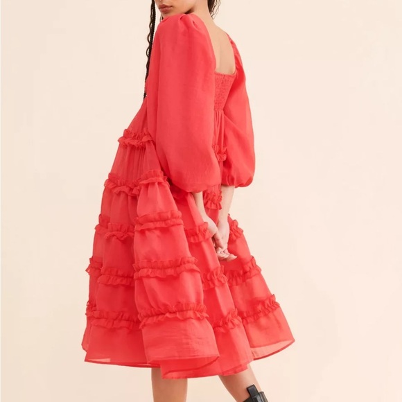 Dream Sister Jane Square Neck Puff Sleeve Tiered Organza Midi Dress - Picture 2 of 9